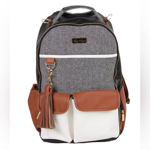Itzy Ritzy Brown and White Baby Diaper Bag with Leather Accents - Picture 1 of 11